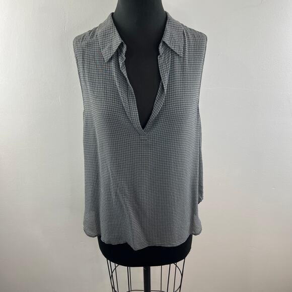 L'Agence Gray Black Blouse Checked V-Neck Collar Sleeveless Classic Pullover L? - Picture 2 of 8